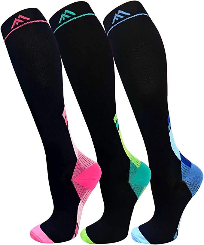 Fuelmefoot 3 Pairs Knee High Gradient Compression Socks (20-30mmHg)