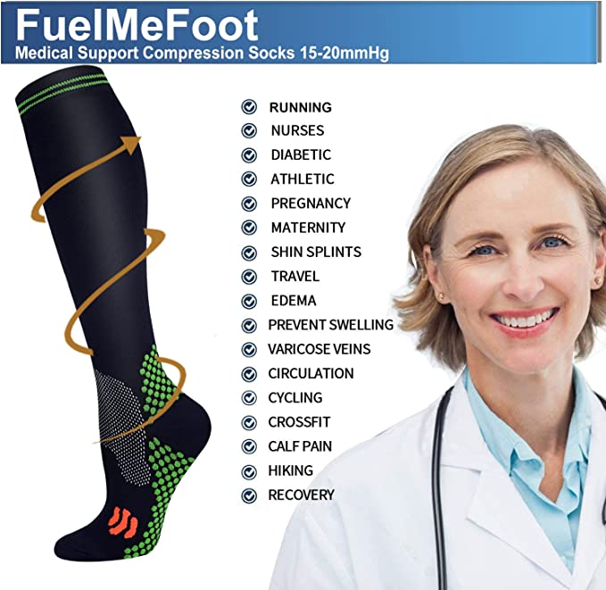 Fuelmefoot 3 Pairs Pattern Knee High Compression Socks (15-20mmHg)