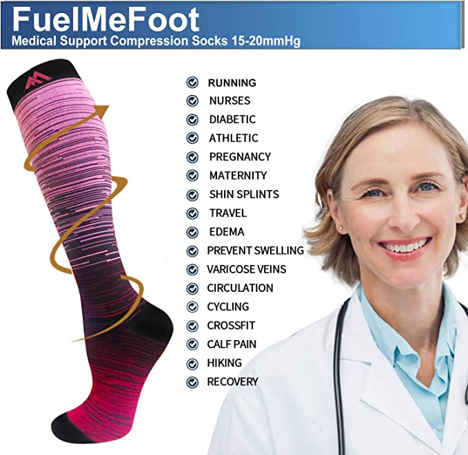 Fuelmefoot 3 Pairs Knee High Gradient Compression Socks (15-20mmHg)