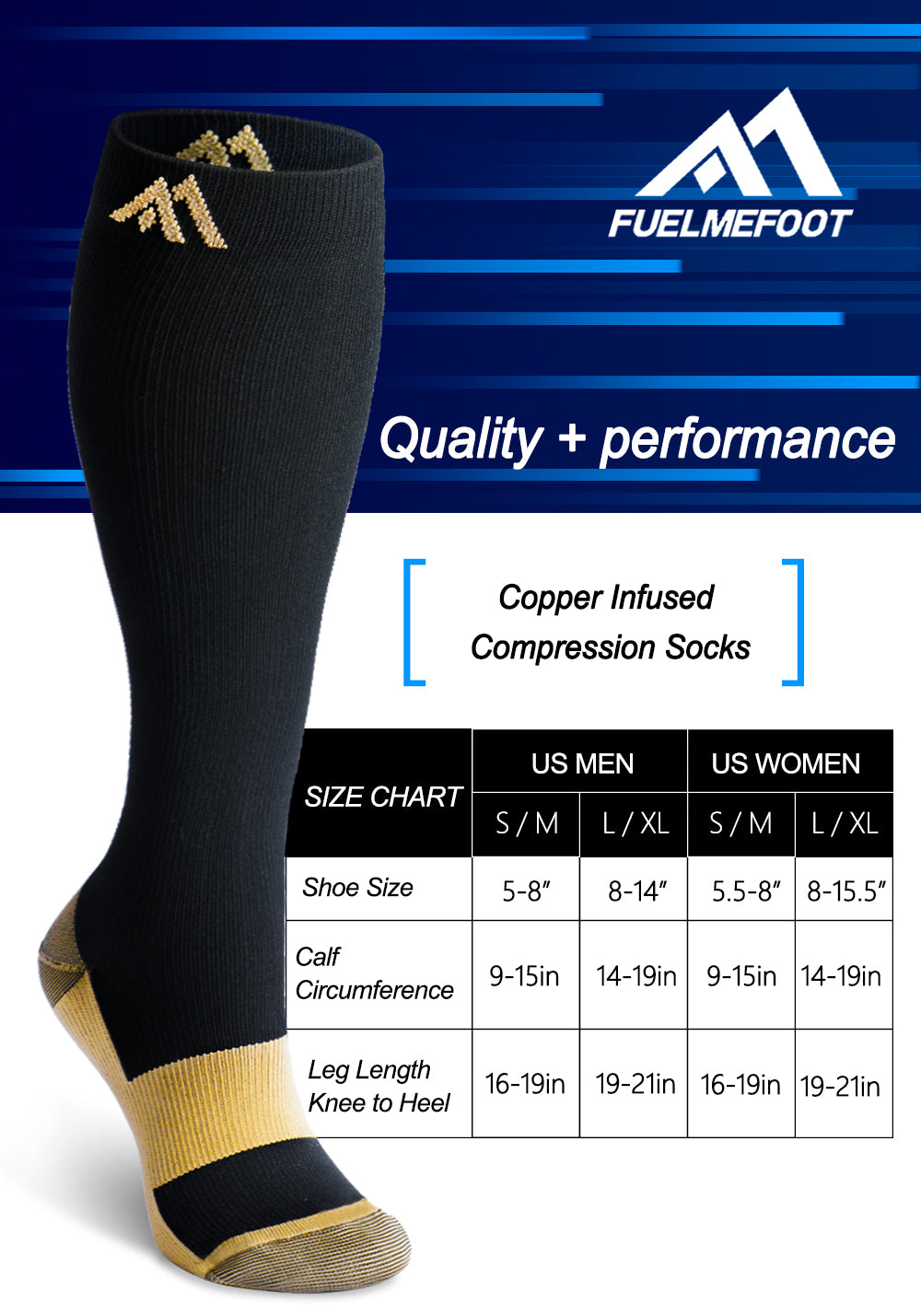Fuelmefoot 3 Pairs Knee High Gradient Compression Socks (15-20mmHg)