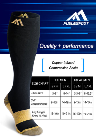 Fuelmefoot 3 Pairs Knee High Compression Socks Women & Men (15-20mmHg)