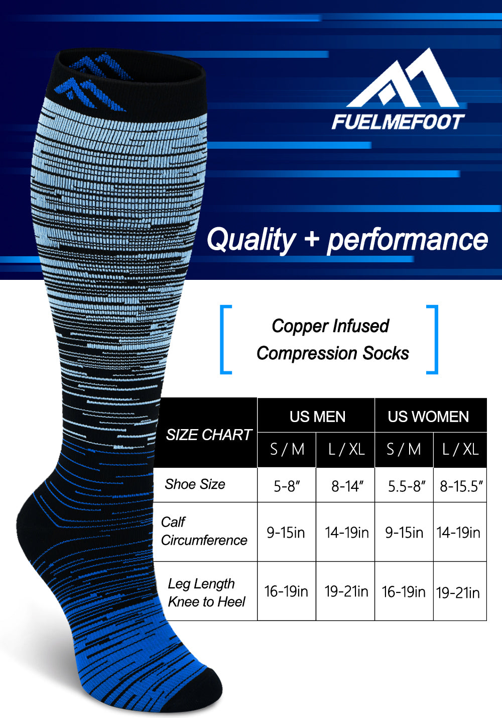 FMF Blue Gradient  Compression Socks（20-30mmHg）