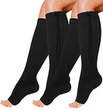 Fuelmefoot 2 Pairs Black Zipper Compression Socks Open-Toed Zip Up Support Stockings(20-30mmHg)