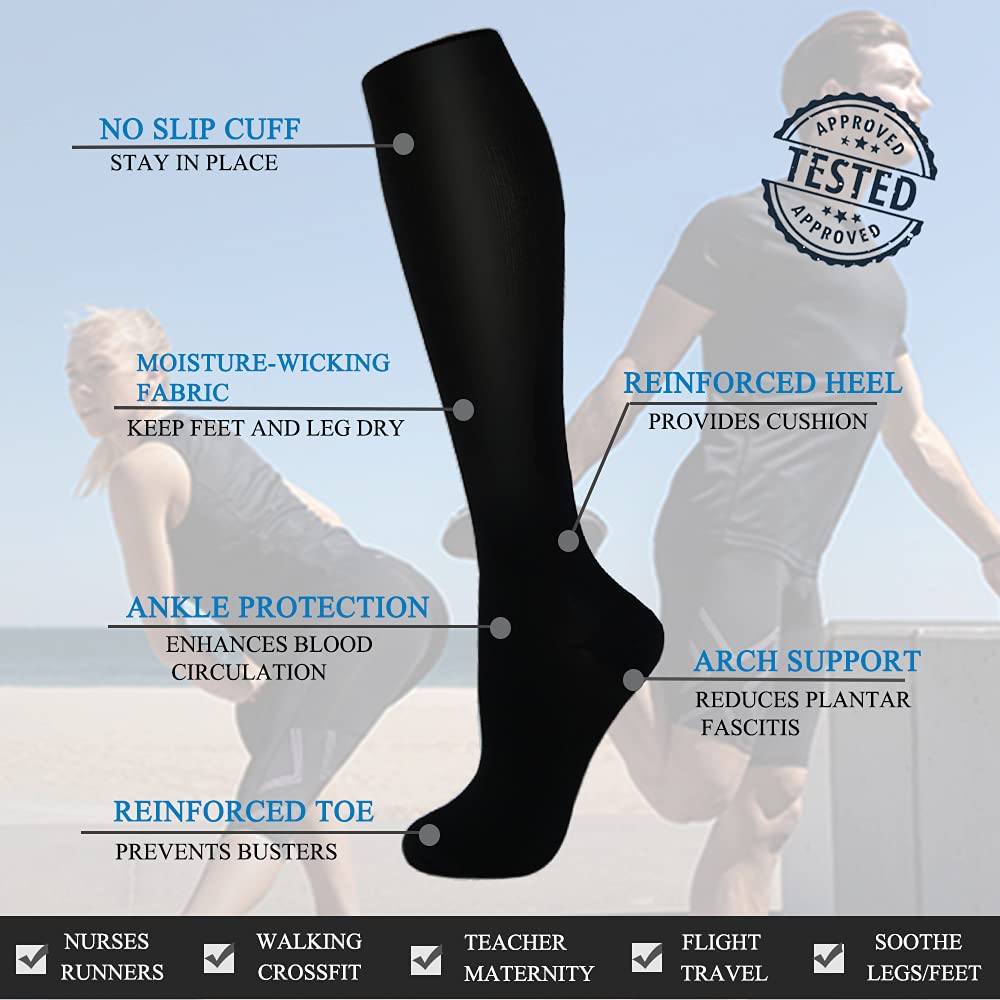 Fuelmefoot 3 Pairs Pattern Knee High Compression Socks (15-20mmHg)