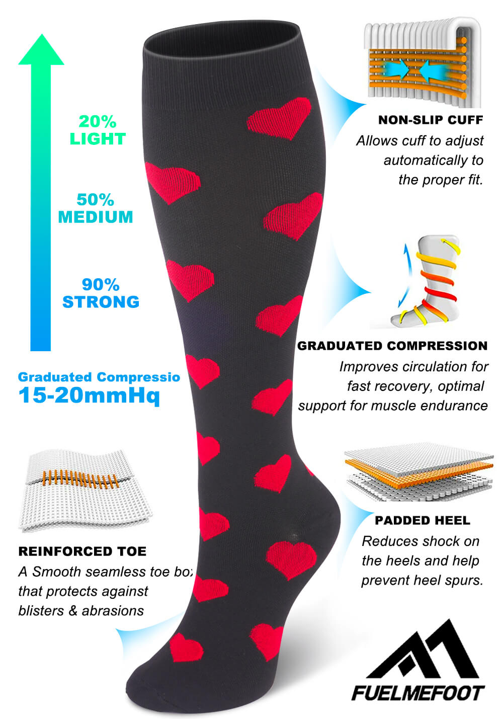 FMF Red Heart Compression Socks (20-30mmHg)