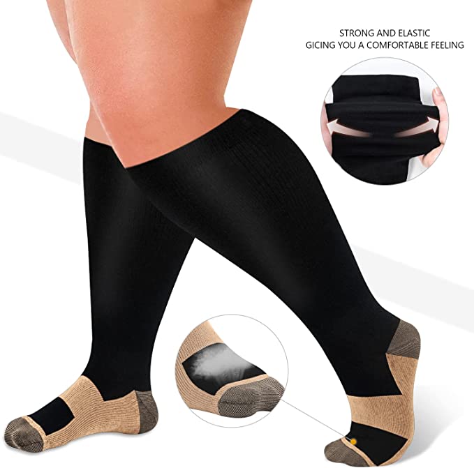 FMF 3 Pack Copper Plus Size Green Gradient Compression Socks（20-30mmHg）