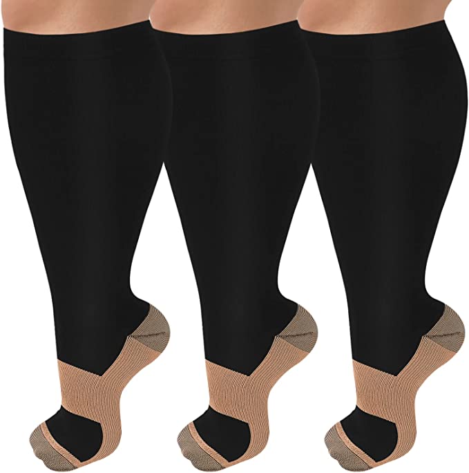 FMF 3 Pack Copper Plus Size Green Gradient Compression Socks（20-30mmHg）
