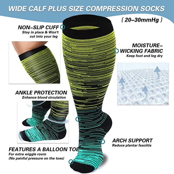 FMF Grey Big Calf Compression Socks for Man and Woman (20-30 mmHG