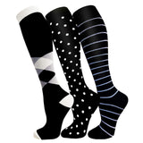 Fuelmefoot 3 Pairs Pattern Knee High Compression Socks Women & Men (15-20mmHg)