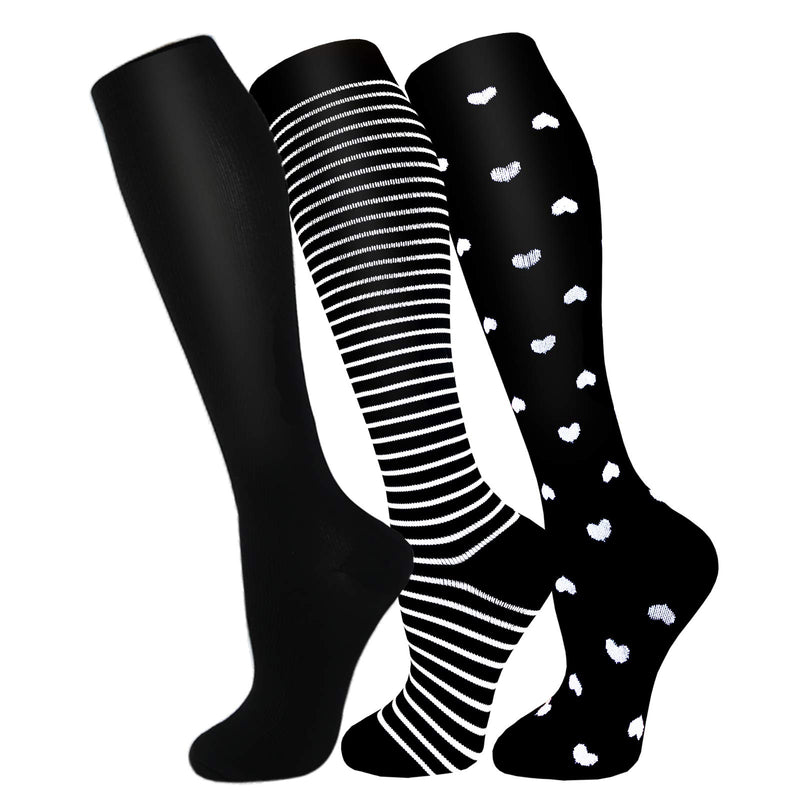 Fuelmefoot 3 Pairs Pattern Knee High Compression Socks (15-20mmHg)