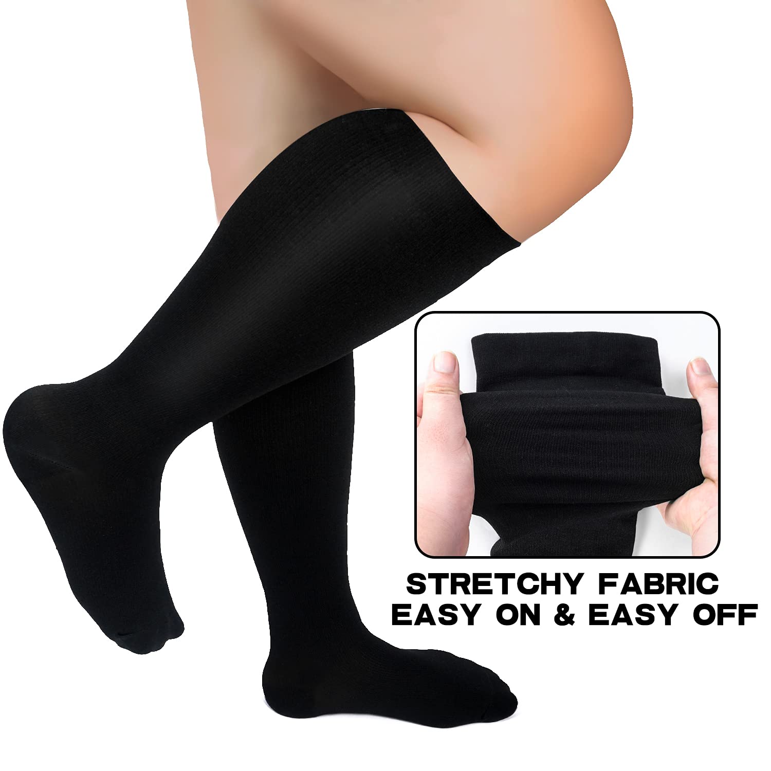 FMF Black Big Calf Compression Socks for Man and Woman (15-20 mmHG)
