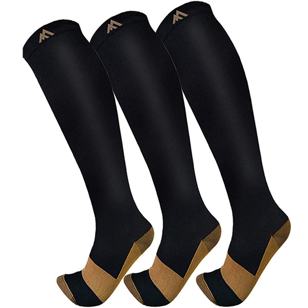 Fuelmefoot 3 Pairs Knee High Compression Socks Women & Men (15-20mmHg)